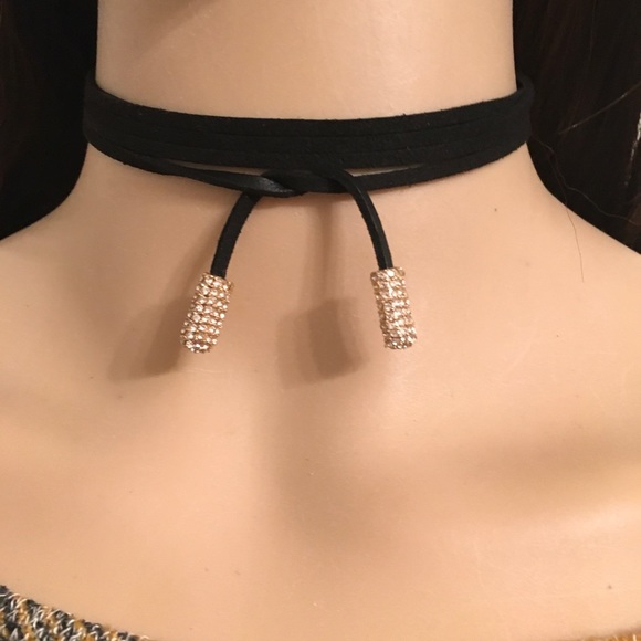 LARIAT NECKLACE LEATHER and CUBIC ZIRCONIA - Picture 2 of 5